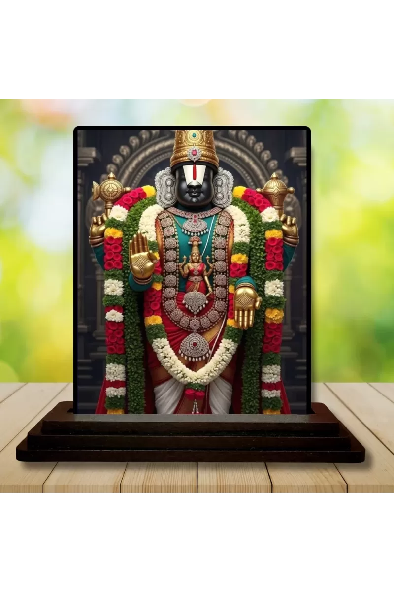 Car Dashboard Venkateswara Wooden Photo Stand  3x4 Inches, Compact & Stylish Spiritual Display For Car, Home & Office (Pack Of 1) (F49473)