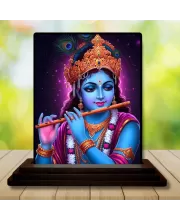 Car Dashboard Lord Krishna Wooden Photo Stand  3x4 Inches, Compact & Stylish Spiritual Display For Car, Home & Office (Pack Of 1) (F49474)