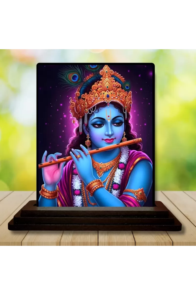Car Dashboard Lord Krishna Wooden Photo Stand  3x4 Inches, Compact & Stylish Spiritual Display For Car, Home & Office (Pack Of 1) (F49474)