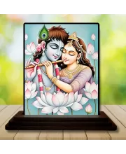 Car Dashboard Krishna And Radha Wooden Photo Stand  3x4 Inches, Compact & Stylish Spiritual Display For Car, Home & Office (Pack Of 1) (F49475)