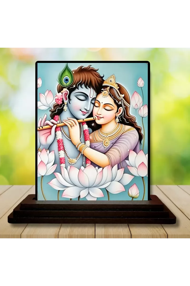 Car Dashboard Krishna And Radha Wooden Photo Stand  3x4 Inches, Compact & Stylish Spiritual Display For Car, Home & Office (Pack Of 1) (F49475)
