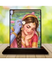 Car Dashboard Radha Wooden Photo Stand  3x4 Inches, Compact & Stylish Spiritual Display For Car, Home & Office (Pack Of 1) (F49476)
