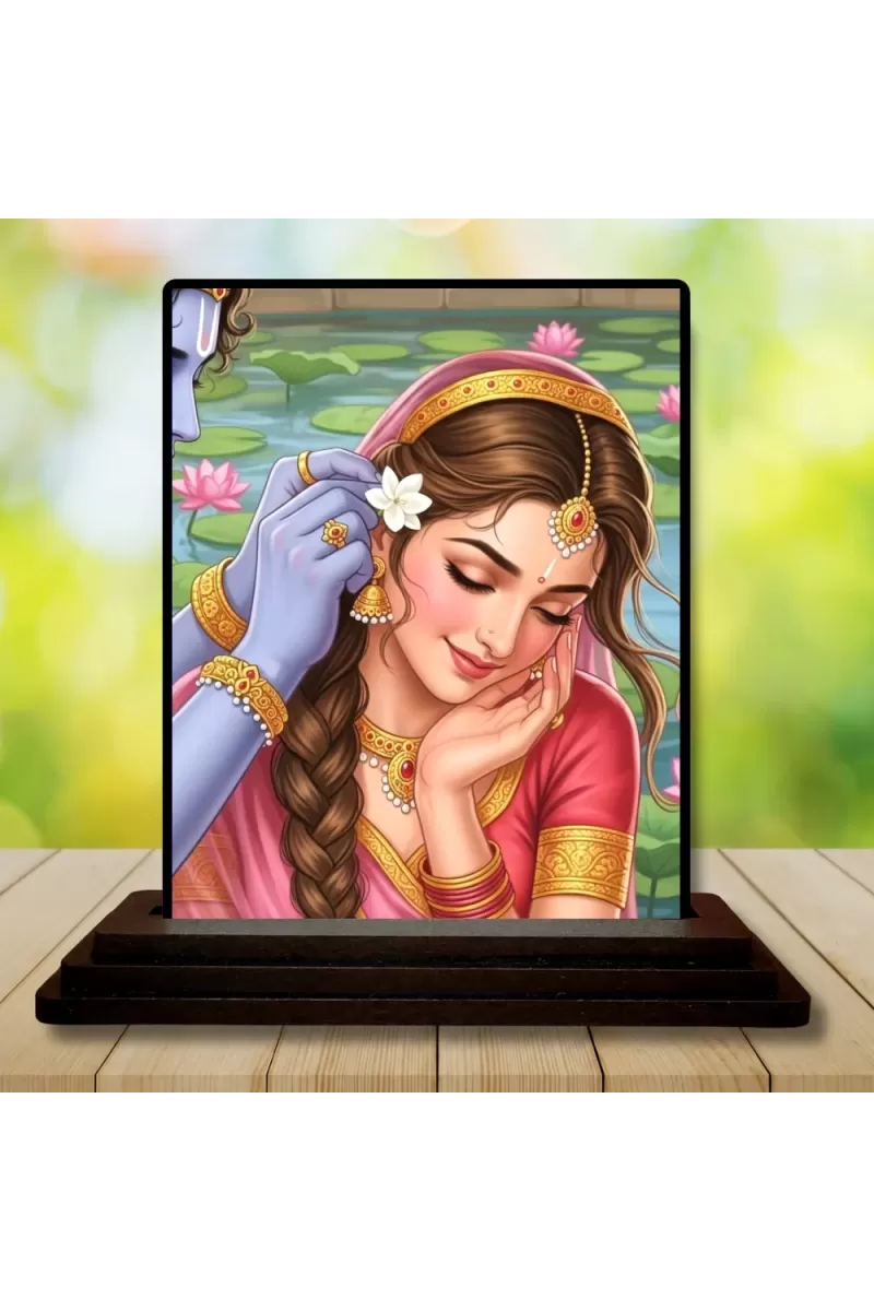 Car Dashboard Radha Wooden Photo Stand  3x4 Inches, Compact & Stylish Spiritual Display For Car, Home & Office (Pack Of 1) (F49476)