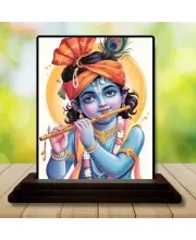 Car Dashboard Krishna Wooden Photo Stand  3x4 Inches, Compact & Stylish Spiritual Display For Car, Home & Office (Pack Of 1) (F49477)