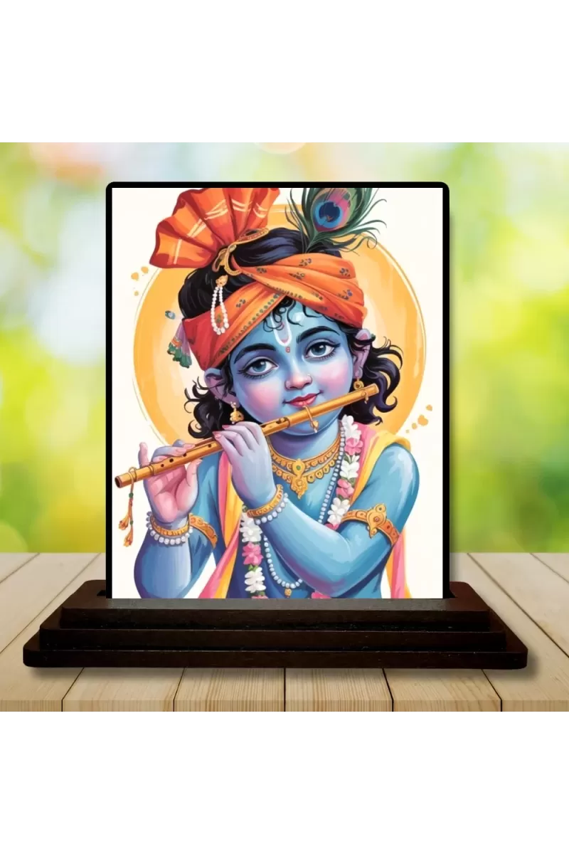 Car Dashboard Krishna Wooden Photo Stand  3x4 Inches, Compact & Stylish Spiritual Display For Car, Home & Office (Pack Of 1) (F49477)