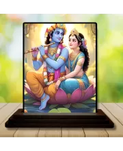 Car Dashboard Krishna And Radha Wooden Photo Stand  3x4 Inches, Compact & Stylish Spiritual Display For Car, Home & Office (Pack Of 1) (F49478)