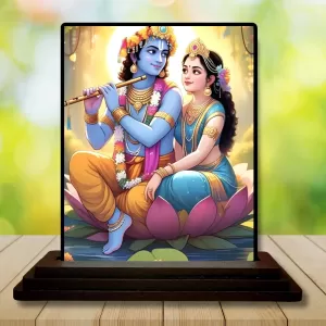 Car Dashboard Krishna And Radha Wooden Photo Stand  3x4 Inches, Compact & Stylish Spiritual Display For Car, Home & Office (Pack Of 1) (F49478)
