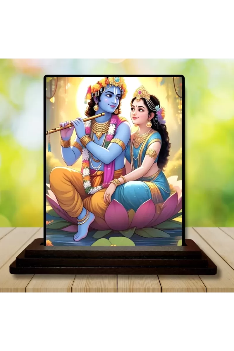 Car Dashboard Krishna And Radha Wooden Photo Stand  3x4 Inches, Compact & Stylish Spiritual Display For Car, Home & Office (Pack Of 1) (F49478)