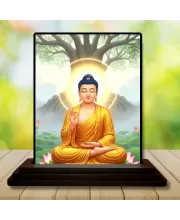 Car Dashboard Buddha Wooden Photo Stand  3x4 Inches, Compact & Stylish Spiritual Display For Car, Home & Office (Pack Of 1) (F49481)