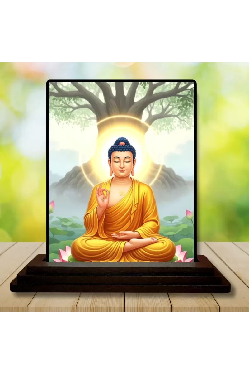 Car Dashboard Buddha Wooden Photo Stand  3x4 Inches, Compact & Stylish Spiritual Display For Car, Home & Office (Pack Of 1) (F49481)