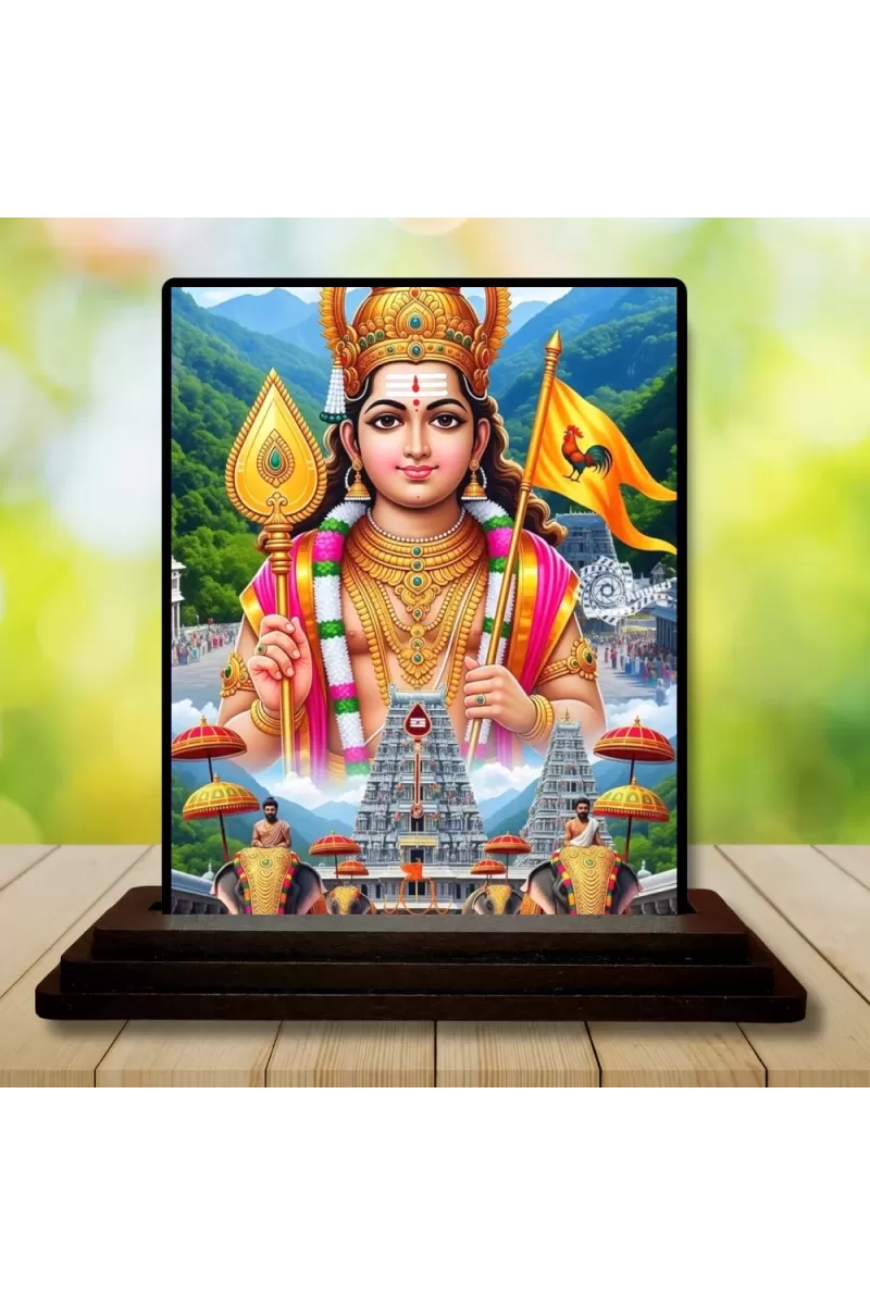 Car Dashboard Murugan Wooden Photo Stand  3x4 Inches, Compact & Stylish Spiritual Display For Car, Home & Office (Pack Of 1) (F49482)