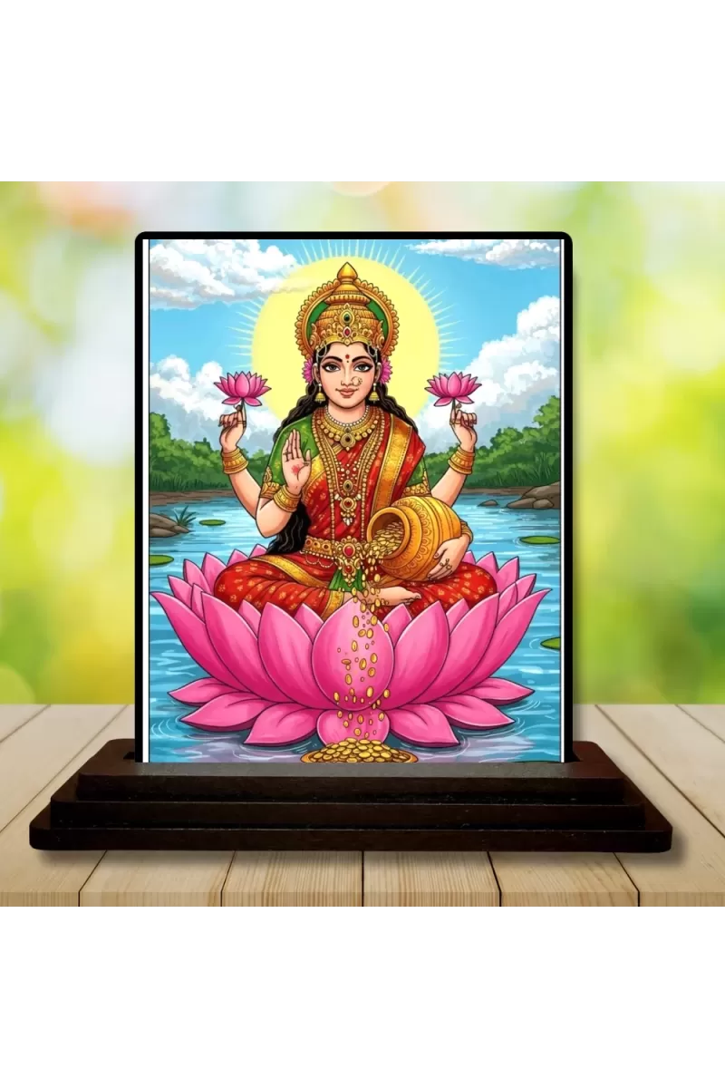 Car Dashboard Lakshmi Wooden Photo Stand  3x4 Inches, Compact & Stylish Spiritual Display For Car, Home & Office (Pack Of 1) (F49485)