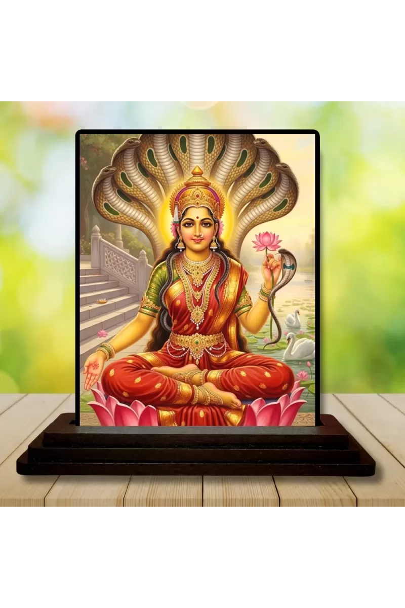 Car Dashboard Lakshmi Wooden Photo Stand  3x4 Inches, Compact & Stylish Spiritual Display For Car, Home & Office (Pack Of 1) (F49489)