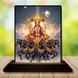 Car Dashboard Surya Wooden Photo Stand  3x4 Inches, Compact & Stylish Spiritual Display For Car, Home & Office (Pack Of 1) (F49490)