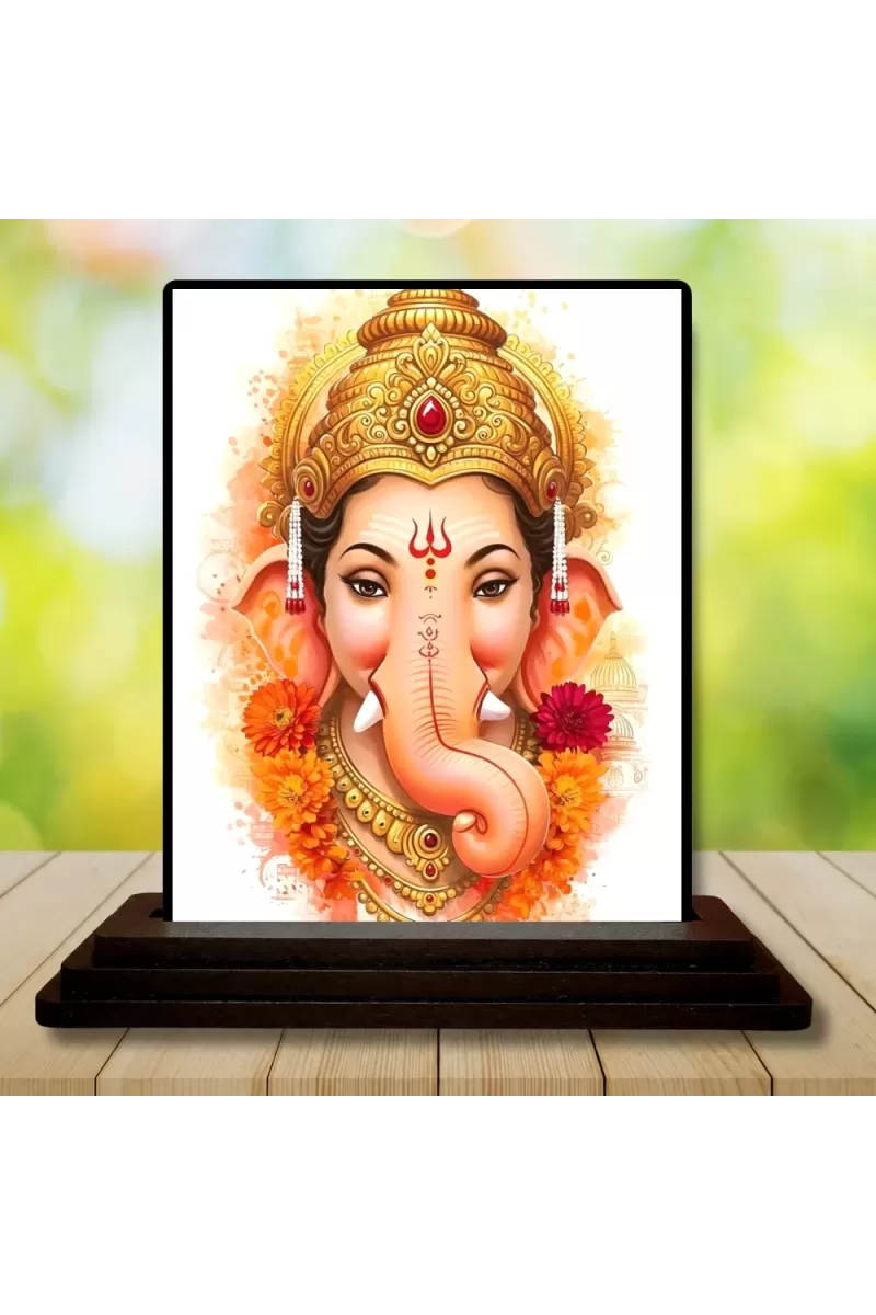 Car Dashboard Ganesha Wooden Photo Stand  3x4 Inches, Compact & Stylish Spiritual Display For Car, Home & Office (Pack Of 1) (F49494)