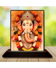 Car Dashboard Ganesha Wooden Photo Stand  3x4 Inches, Compact & Stylish Spiritual Display For Car, Home & Office (Pack Of 1) (F49495)