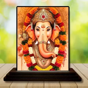 Car Dashboard Ganesha Wooden Photo Stand  3x4 Inches, Compact & Stylish Spiritual Display For Car, Home & Office (Pack Of 1) (F49495)