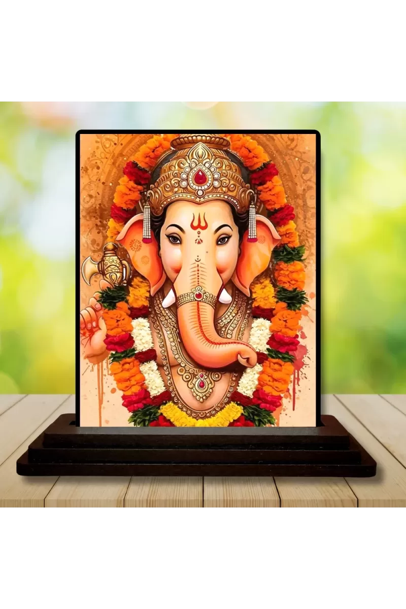 Car Dashboard Ganesha Wooden Photo Stand  3x4 Inches, Compact & Stylish Spiritual Display For Car, Home & Office (Pack Of 1) (F49495)