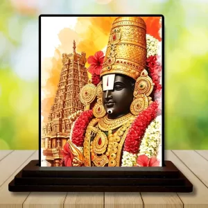 Car Dashboard Venkateswara Wooden Photo Stand  3x4 Inches, Compact & Stylish Spiritual Display For Car, Home & Office (Pack Of 1) (F49496)