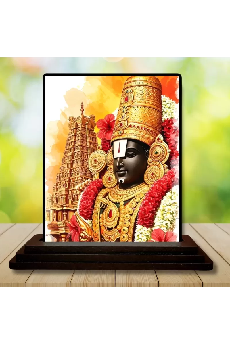 Car Dashboard Venkateswara Wooden Photo Stand  3x4 Inches, Compact & Stylish Spiritual Display For Car, Home & Office (Pack Of 1) (F49496)
