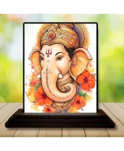 Car Dashboard Ganesha Wooden Photo Stand  3x4 Inches, Compact & Stylish Spiritual Display For Car, Home & Office (Pack Of 1) (F49497)