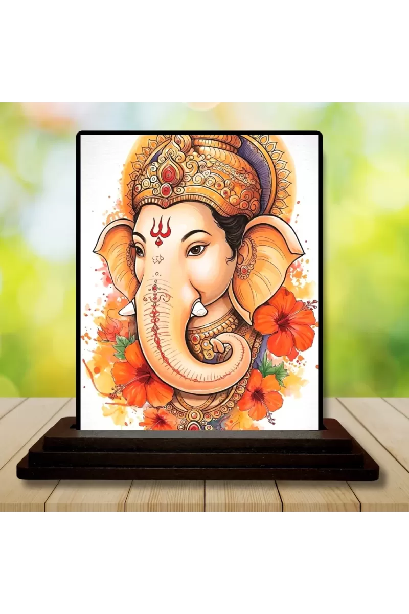 Car Dashboard Ganesha Wooden Photo Stand  3x4 Inches, Compact & Stylish Spiritual Display For Car, Home & Office (Pack Of 1) (F49497)