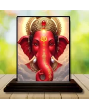 Car Dashboard Ganesha Wooden Photo Stand  3x4 Inches, Compact & Stylish Spiritual Display For Car, Home & Office (Pack Of 1) (F49498)