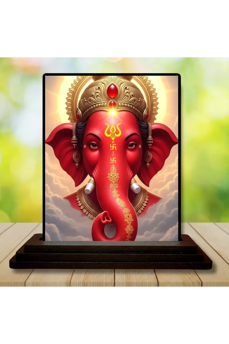 Car Dashboard Ganesha Wooden Photo Stand  3x4 Inches, Compact & Stylish Spiritual Display For Car, Home & Office (Pack Of 1) (F49498)