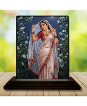 Car Dashboard Radha Wooden Photo Stand  3x4 Inches, Compact & Stylish Spiritual Display For Car, Home & Office (Pack Of 1) (F49501)