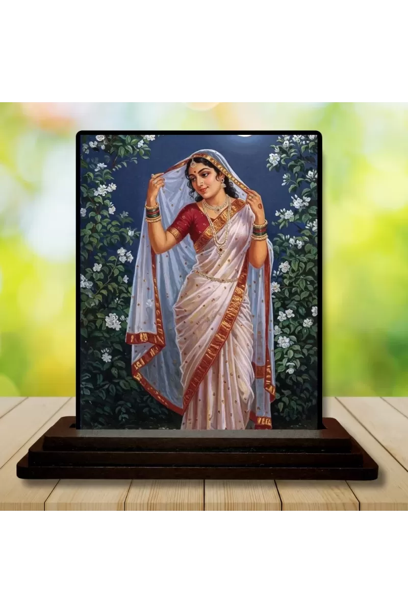 Car Dashboard Radha Wooden Photo Stand  3x4 Inches, Compact & Stylish Spiritual Display For Car, Home & Office (Pack Of 1) (F49501)