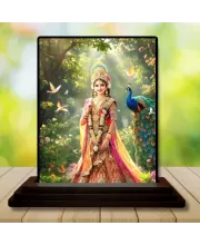 Car Dashboard Radha Wooden Photo Stand  3x4 Inches, Compact & Stylish Spiritual Display For Car, Home & Office (Pack Of 1) (F49503)