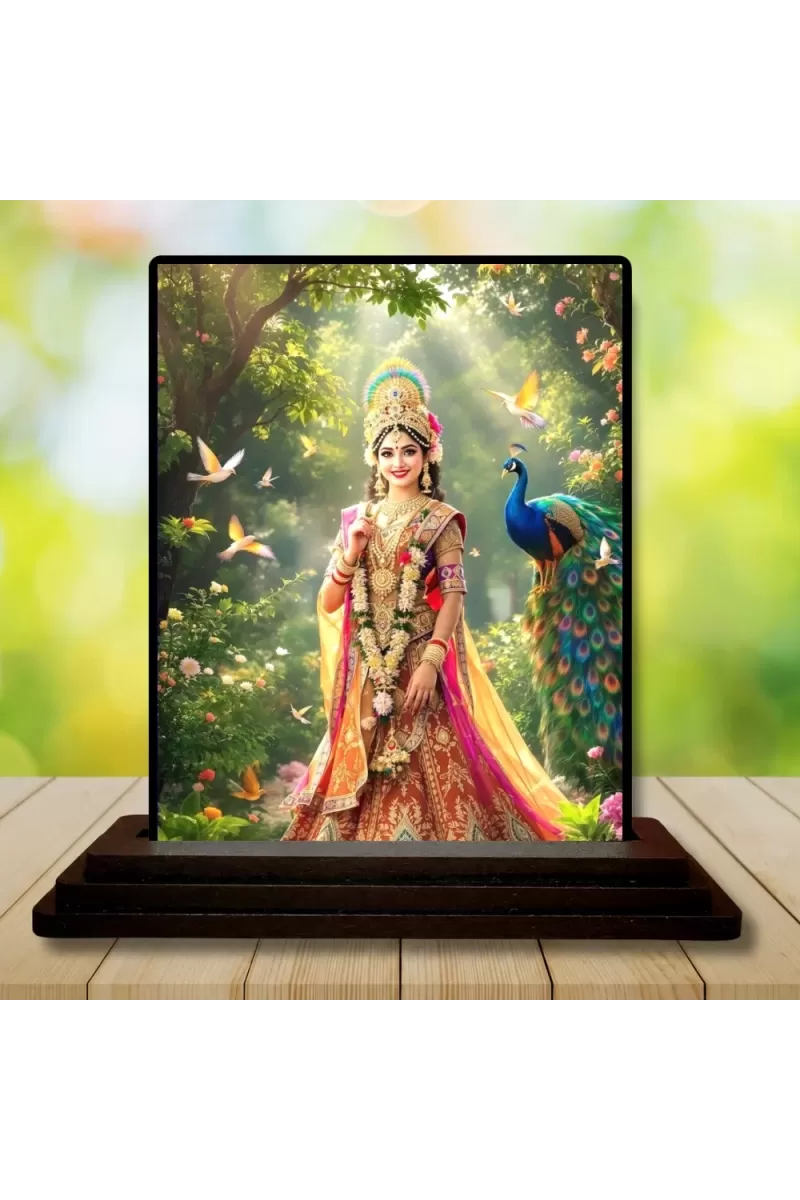 Car Dashboard Radha Wooden Photo Stand  3x4 Inches, Compact & Stylish Spiritual Display For Car, Home & Office (Pack Of 1) (F49503)
