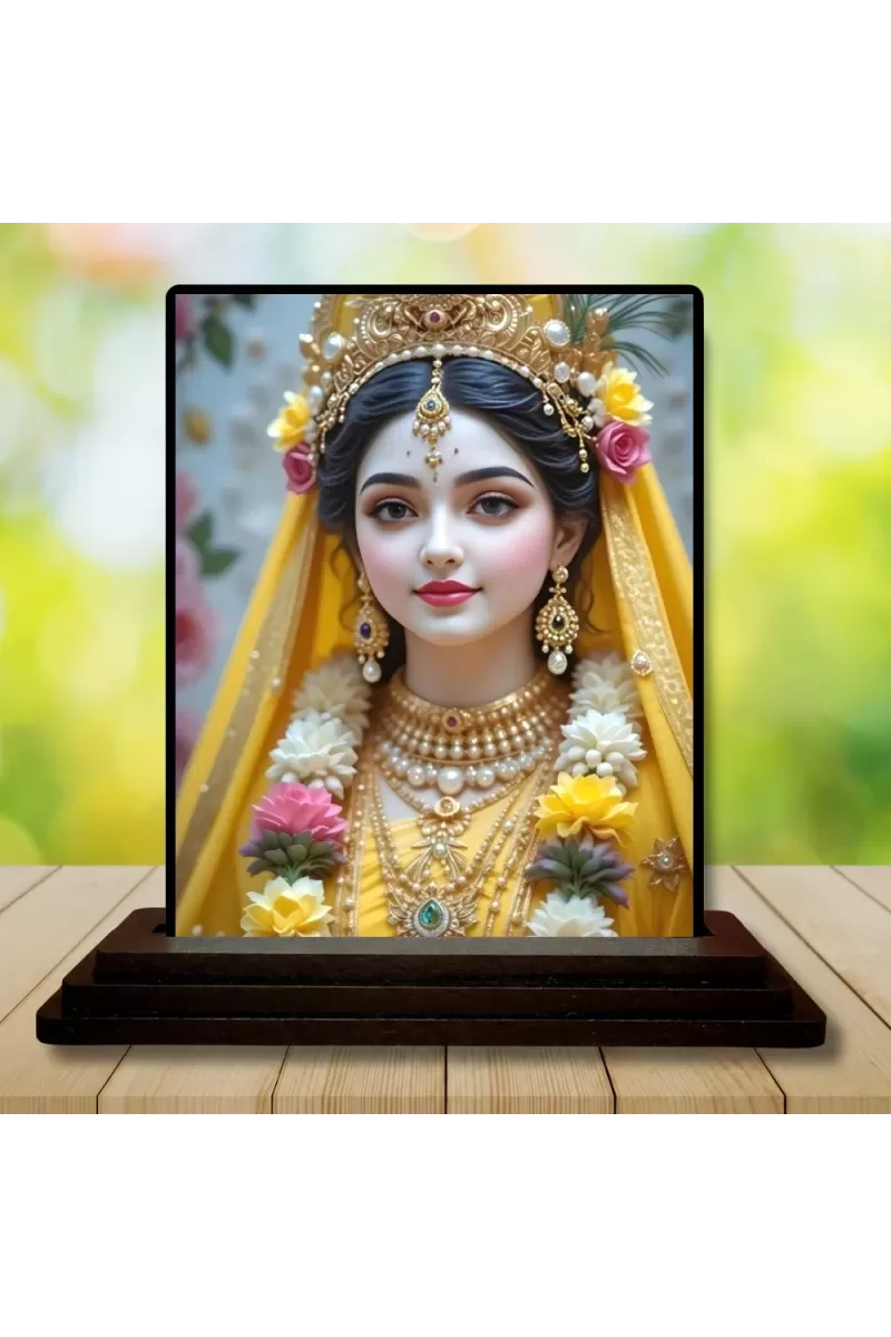 Car Dashboard Radha Wooden Photo Stand  3x4 Inches, Compact & Stylish Spiritual Display For Car, Home & Office (Pack Of 1) (F49504)