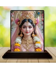 Car Dashboard Radha Wooden Photo Stand  3x4 Inches, Compact & Stylish Spiritual Display For Car, Home & Office (Pack Of 1) (F49505)