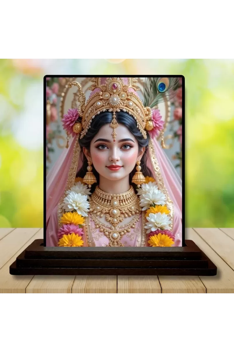 Car Dashboard Radha Wooden Photo Stand  3x4 Inches, Compact & Stylish Spiritual Display For Car, Home & Office (Pack Of 1) (F49505)