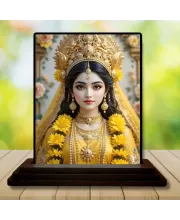 Car Dashboard Goddess Lakshmi Wooden Photo Stand  3x4 Inches, Compact & Stylish Spiritual Display For Car, Home & Office (Pack Of 1) (F49506)