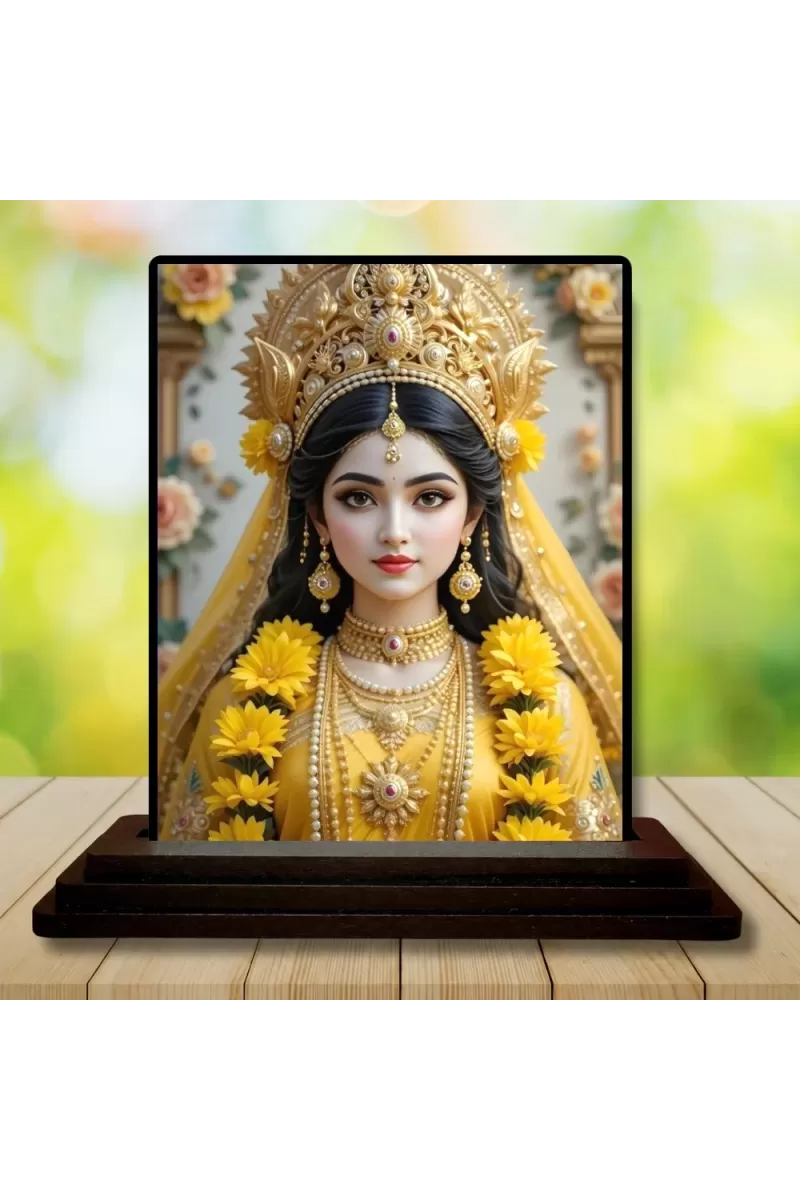 Car Dashboard Goddess Lakshmi Wooden Photo Stand  3x4 Inches, Compact & Stylish Spiritual Display For Car, Home & Office (Pack Of 1) (F49506)