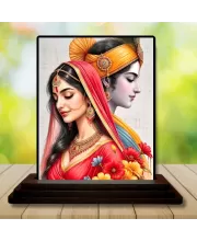 Car Dashboard Radha Krishna Wooden Photo Stand  3x4 Inches, Compact & Stylish Spiritual Display For Car, Home & Office (Pack Of 1) (F49508)