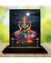 Car Dashboard Lakshmi Wooden Photo Stand  3x4 Inches, Compact & Stylish Spiritual Display For Car, Home & Office (Pack Of 1) (F49510)