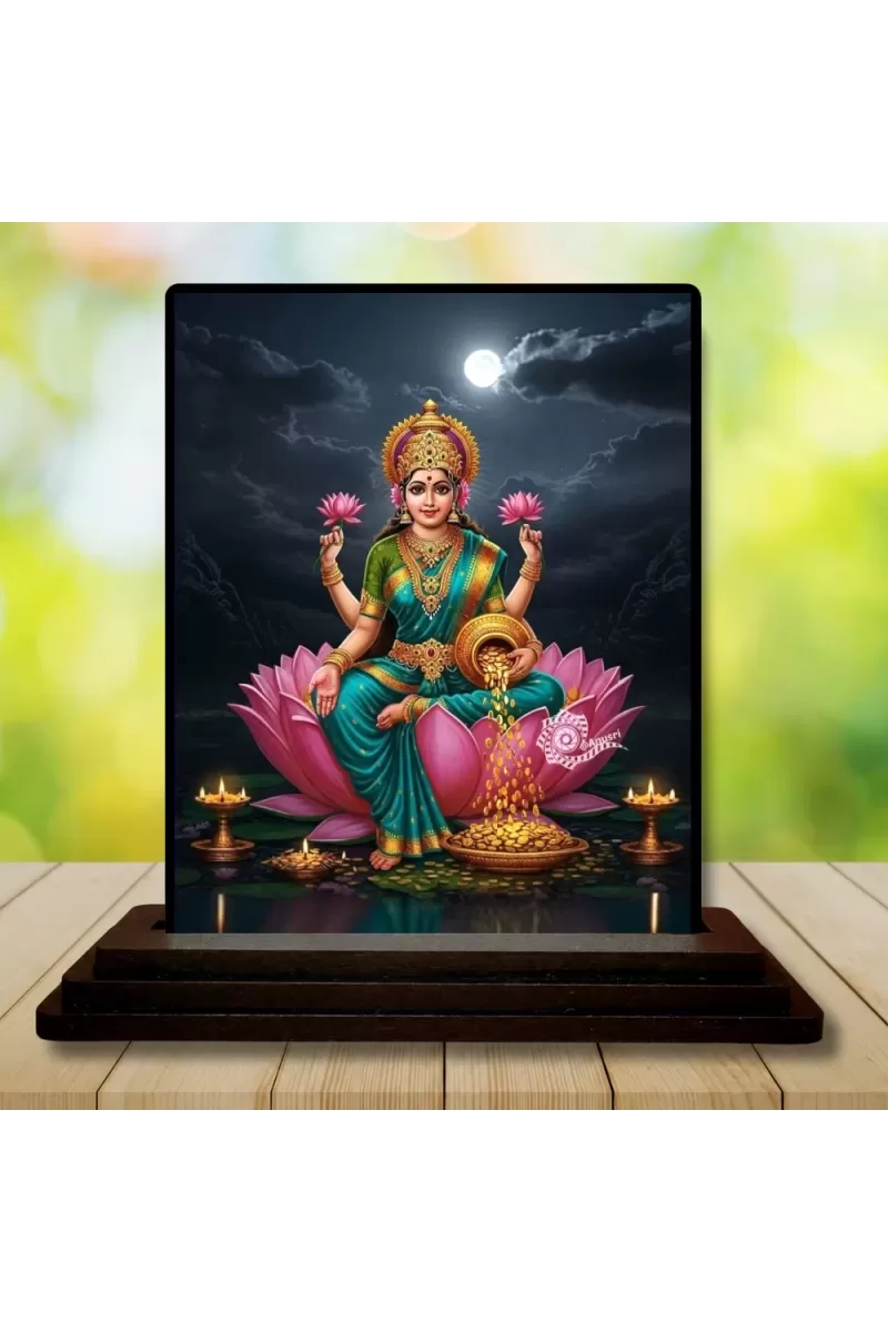 Car Dashboard Lakshmi Wooden Photo Stand  3x4 Inches, Compact & Stylish Spiritual Display For Car, Home & Office (Pack Of 1) (F49510)