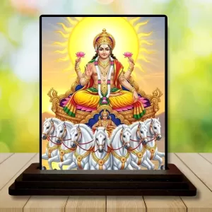 Car Dashboard Surya Wooden Photo Stand  3x4 Inches, Compact & Stylish Spiritual Display For Car, Home & Office (Pack Of 1) (F49512)