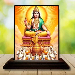 Car Dashboard Surya Wooden Photo Stand  3x4 Inches, Compact & Stylish Spiritual Display For Car, Home & Office (Pack Of 1) (F49514)