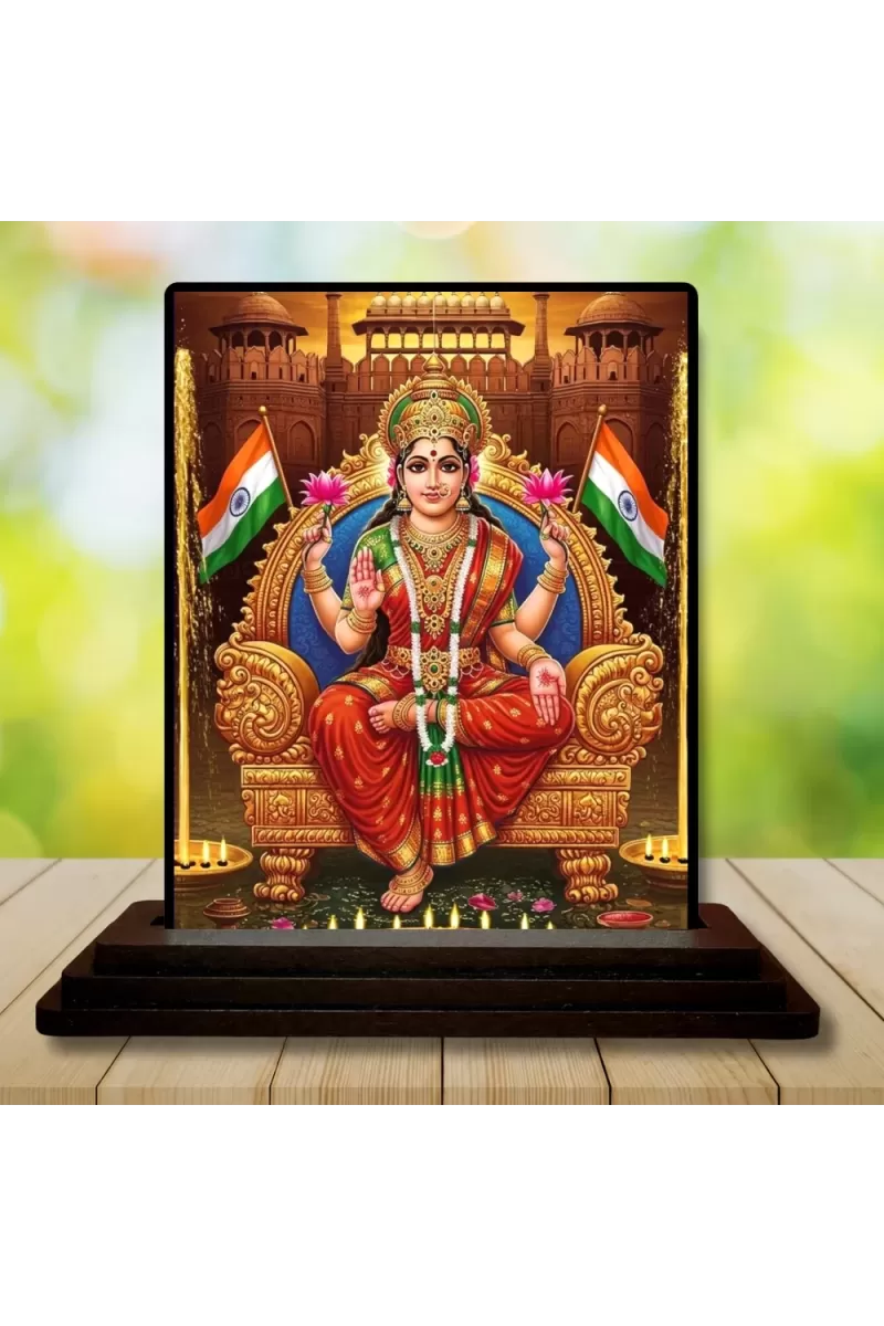 Car Dashboard Lakshmi Wooden Photo Stand  3x4 Inches, Compact & Stylish Spiritual Display For Car, Home & Office (Pack Of 1) (F49516)