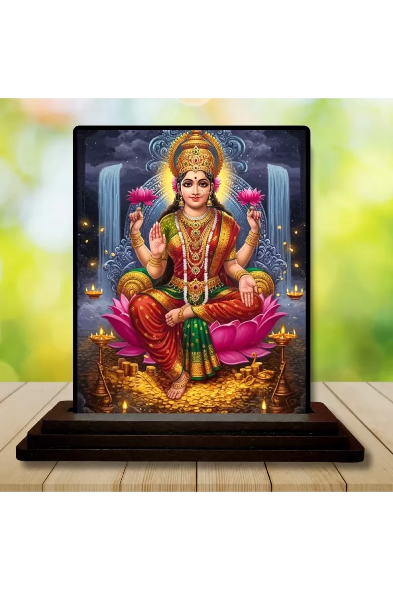 Car Dashboard Lakshmi Wooden Photo Stand  3x4 Inches, Compact & Stylish Spiritual Display For Car, Home & Office (Pack Of 1) (F49517)