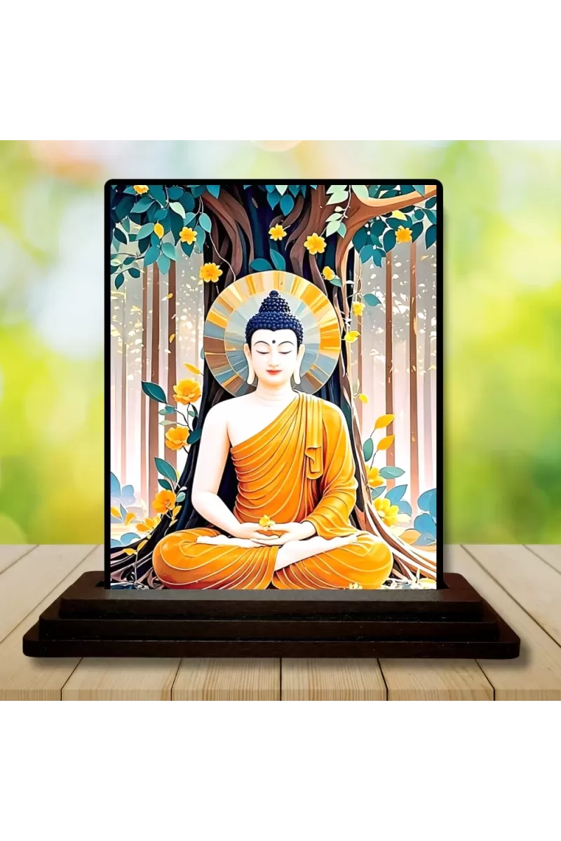 Car Dashboard Buddha Wooden Photo Stand  3x4 Inches, Compact & Stylish Spiritual Display For Car, Home & Office (Pack Of 1) (F49525)
