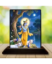 Car Dashboard Krishna Wooden Photo Stand  3x4 Inches, Compact & Stylish Spiritual Display For Car, Home & Office (Pack Of 1) (F49526)