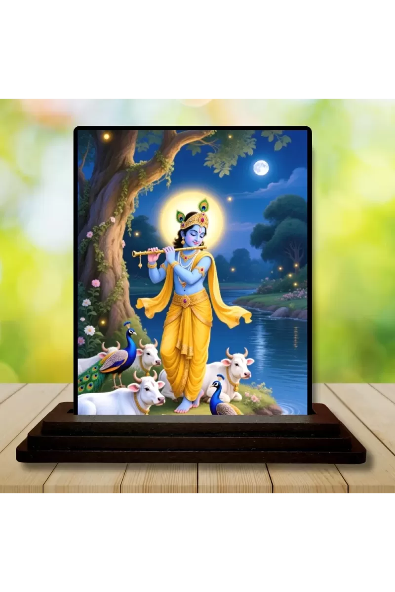 Car Dashboard Krishna Wooden Photo Stand  3x4 Inches, Compact & Stylish Spiritual Display For Car, Home & Office (Pack Of 1) (F49526)