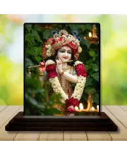 Car Dashboard Krishna Wooden Photo Stand  3x4 Inches, Compact & Stylish Spiritual Display For Car, Home & Office (Pack Of 1) (F49527)