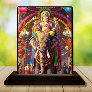 Car Dashboard Ganesha Wooden Photo Stand  3x4 Inches, Compact & Stylish Spiritual Display For Car, Home & Office (Pack Of 1) (F49528)
