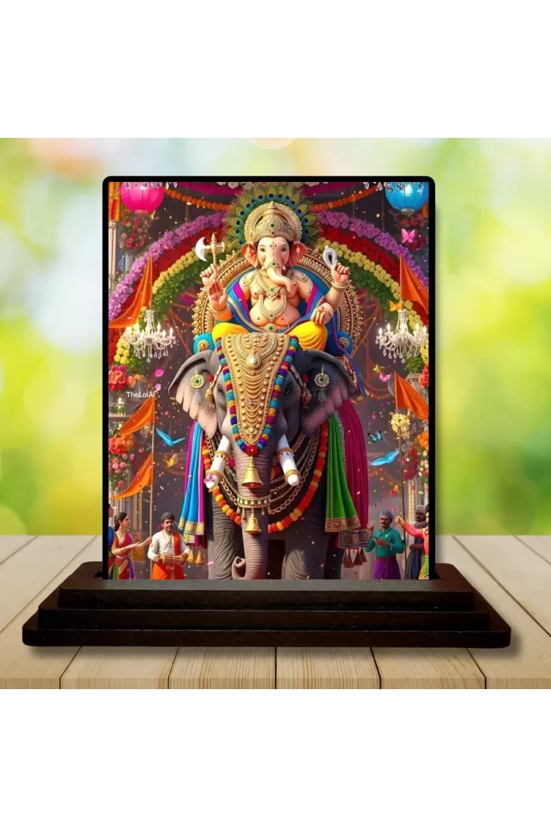 Car Dashboard Ganesha Wooden Photo Stand  3x4 Inches, Compact & Stylish Spiritual Display For Car, Home & Office (Pack Of 1) (F49528)